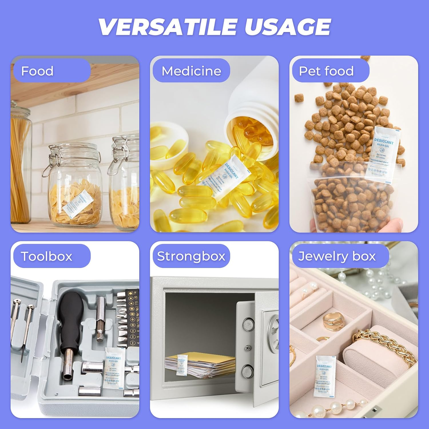 CLEVAST Silica Gel Packets Desiccant Packs for Storage 10 Gram 30 Packets, Silica Packets for Moisture Control, Food Grade Safe, Rechargeable Moisture Absorbers Dehumidifier for Spices Jewelry Storage image number 6