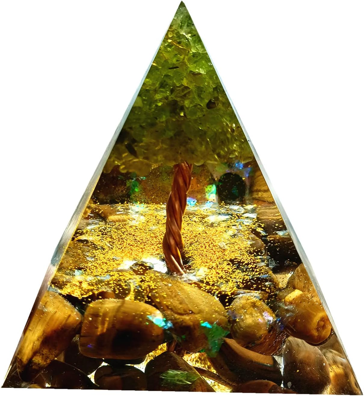 Peridot Tree of Life Orgonite Pyramid with Tiger Eye Stone Reiki Energy Generator Protection Crystal Healing Orgone Pyramids Collection image number 5