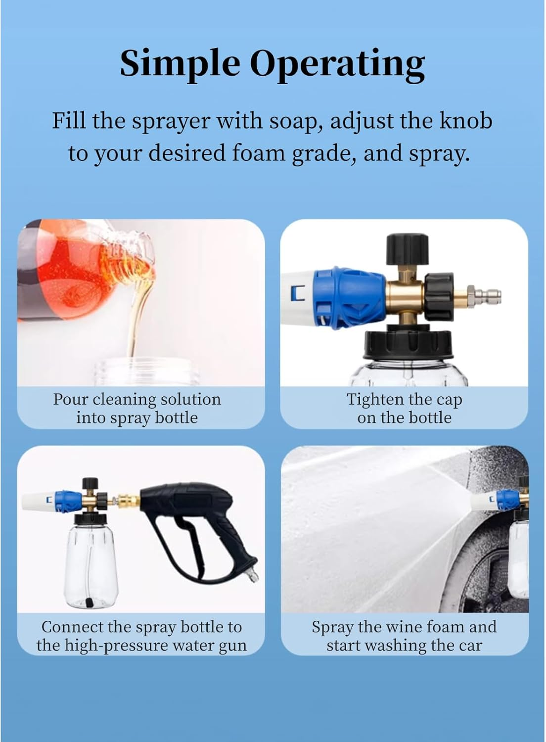 Foam Cannon for Pressure Washer, Snow Foam Cannon Car Wash Sprayer with 1/4 Inch Quick Connect, A4000PSI Wash Foam Sprayer, Car Washing Accessories image number 3