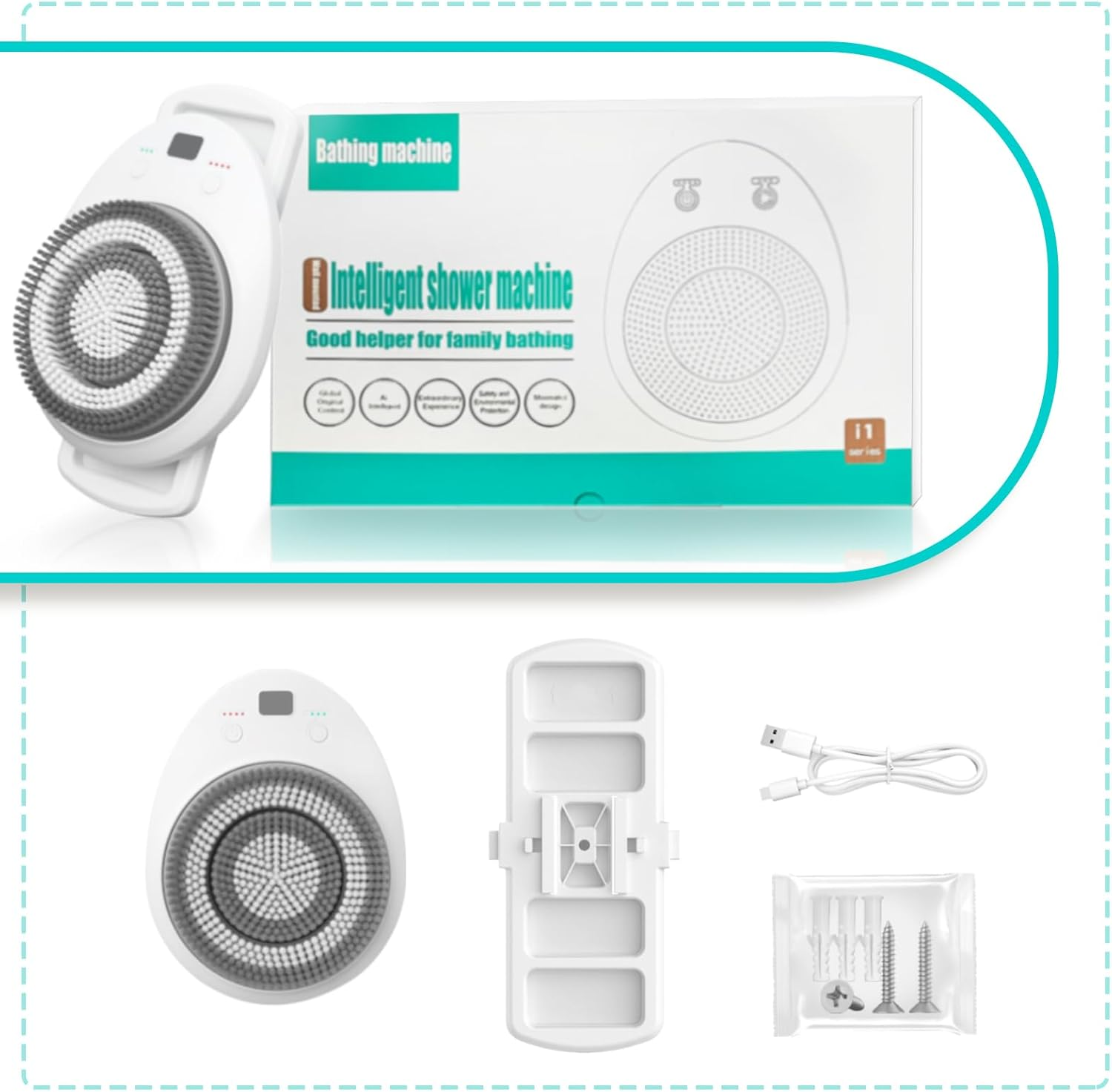 Electric Shower Brush for Body, Wall Mounted Back Scrubber, Rechargeable Exfoliating Bath Brush with Soft Bristles, 3 Speed Adjustment, 360&deg; Automatic Rotation, Deep Cleansing (Single Brush Head) image number 1