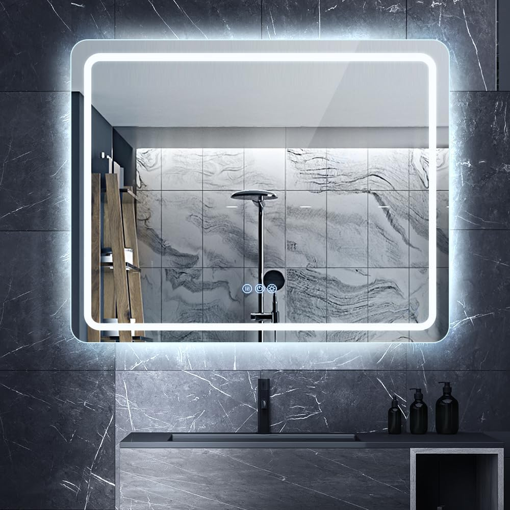 Simplus LED Wall Mirror Bathroom Mirrors for Wall Mounted Anti-Fog 3 Colors Dimmable Lighting Smart Touch Switch Vanity Makeup Mirror 120X70Cm