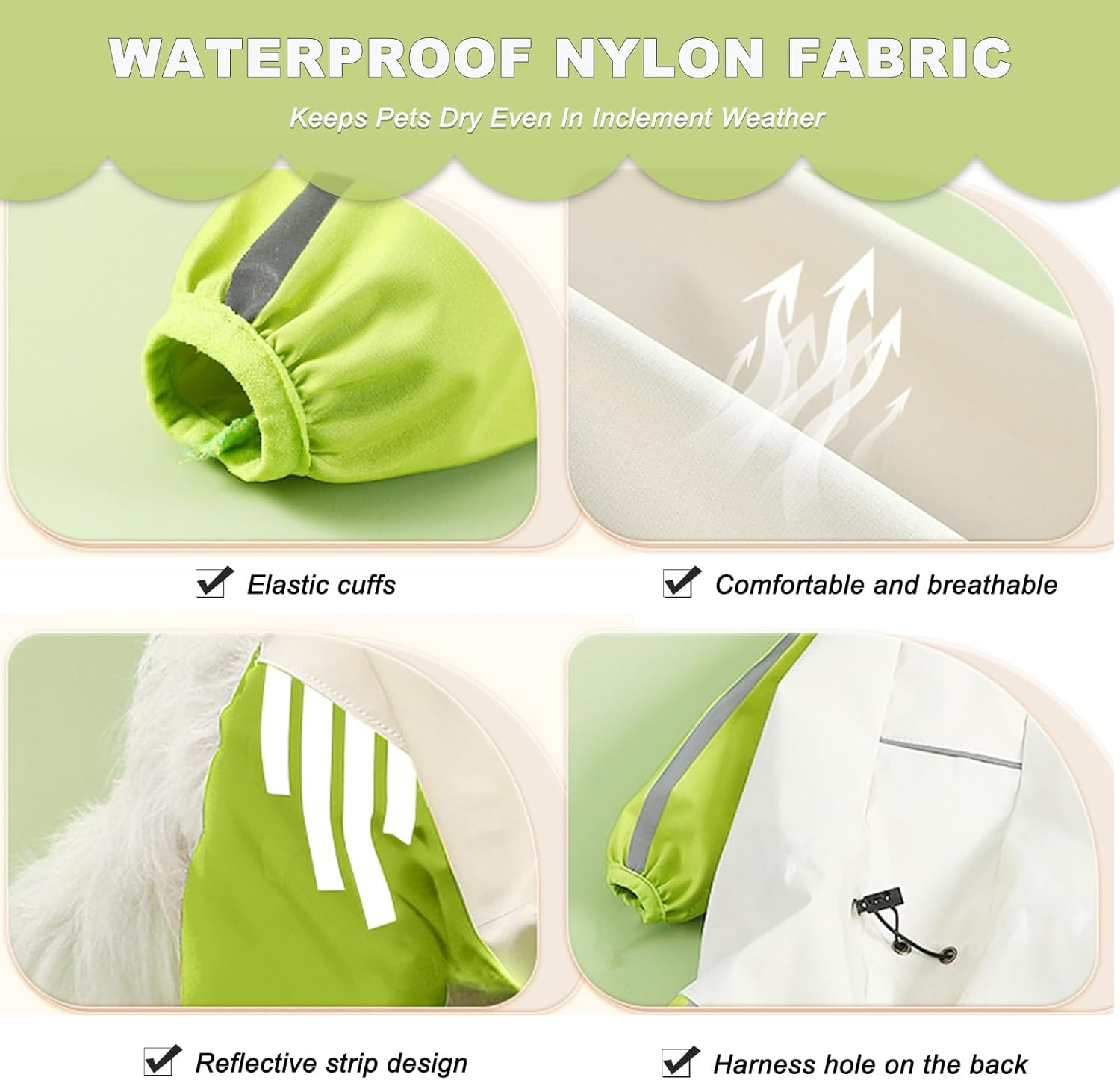 Vivi Bear Reflective Raincoat Dog Waterproof Windproof Pet Jacket, Lightweight Dog Slicker Poncho with Hood for Small Dogs and Puppies, Green S image number 2