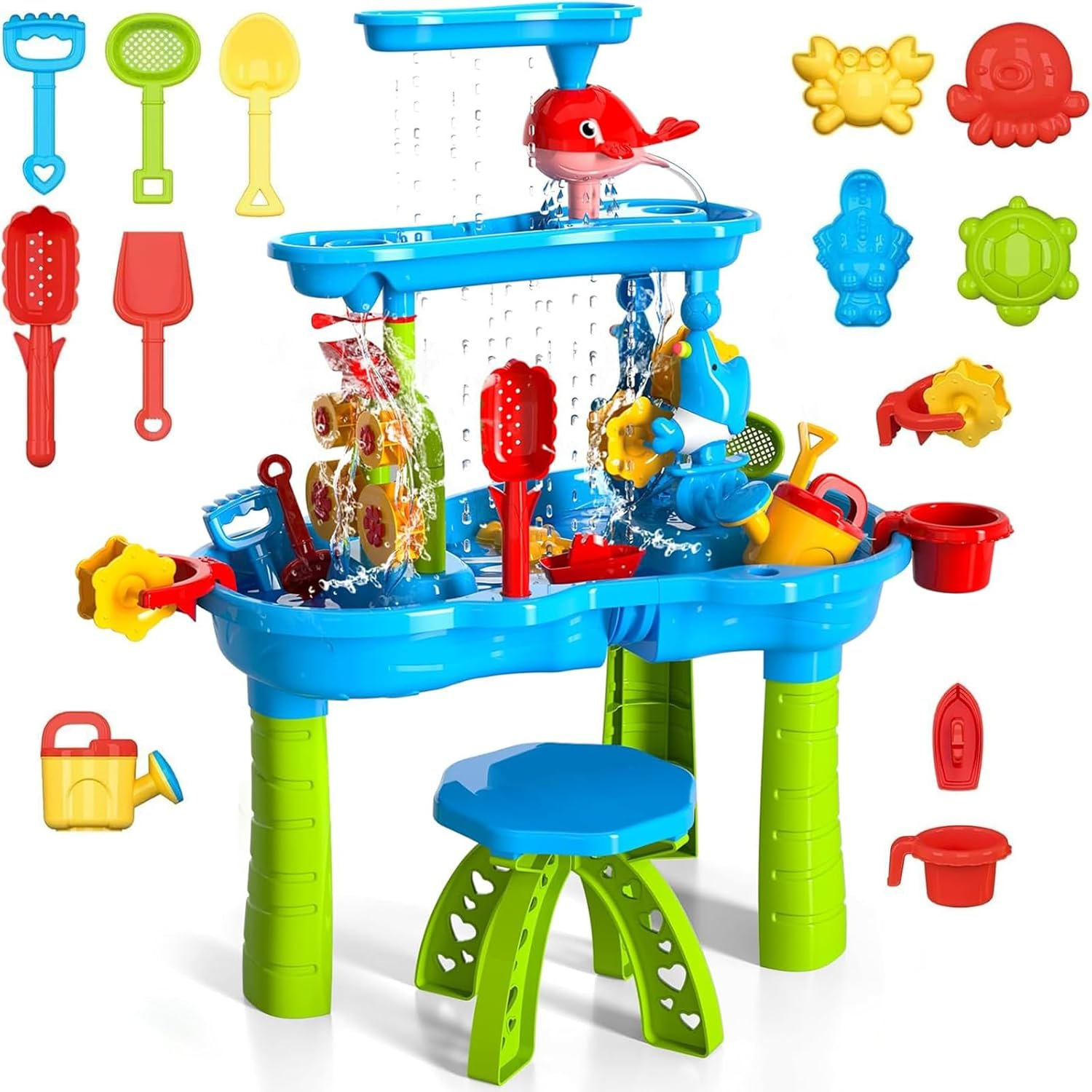 UONNO Kids Sand Water Table Toys 3 Tier Summer Outdoor Toys,Rain Showers Activity Table for outside Backyard Beach for Toddler image number 3