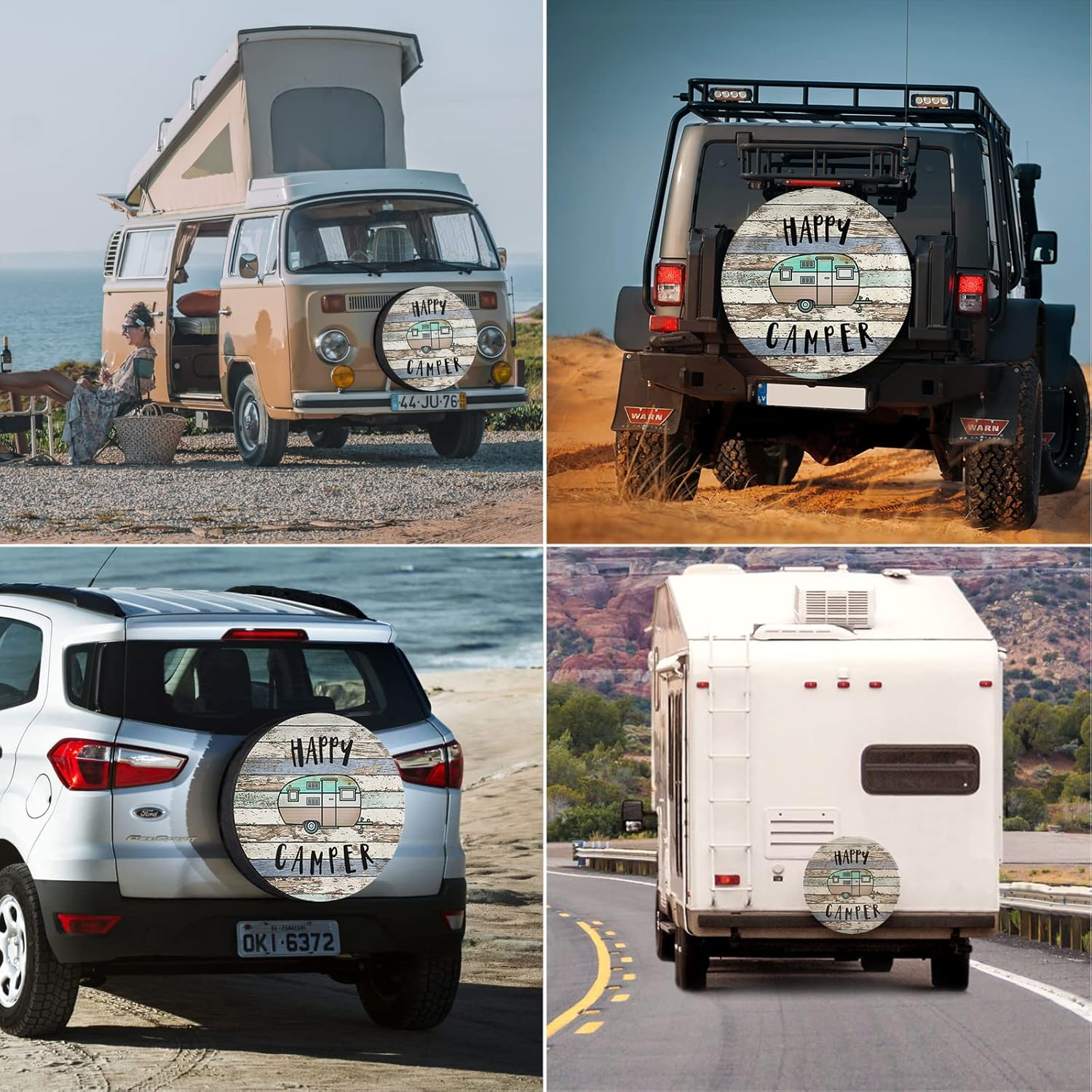 Happy Camper Spare Tire Cover Waterproof for Jeep Trailer RV SUV Truck Camper Travel Trailer Accessories 14 Inch image number 5