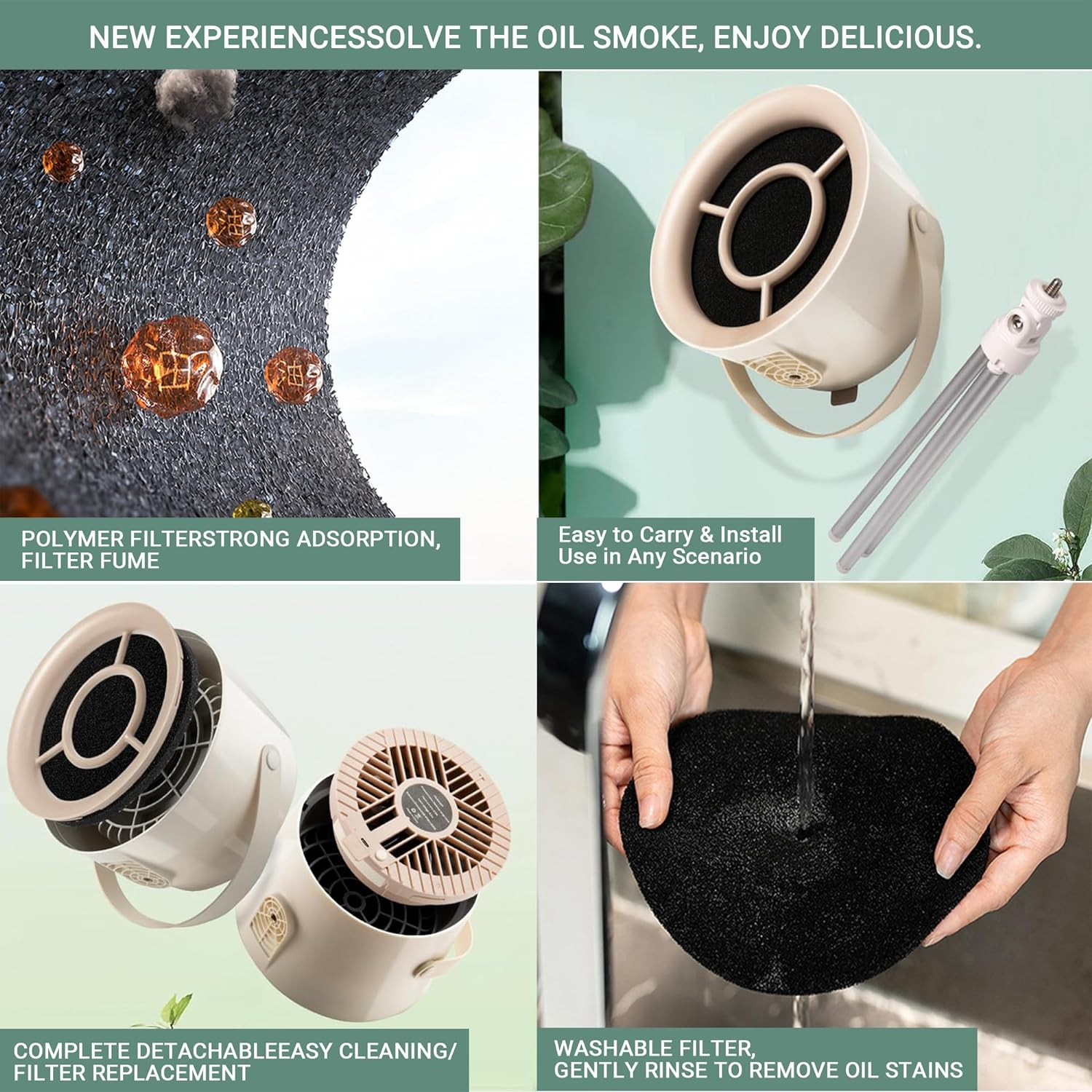 GRODLEN 3-Speed Desktop Portable Kitchen Exhaust Fan Stove Air Range Hood Smoke Filter Extractor Purifier for Cooking BBQ (White)