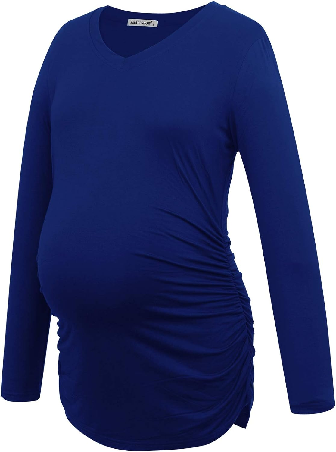 Smallshow Women'S V-Neck Maternity Shirt Clothes Long Sleeve Ruched Pregnancy Top image number 4