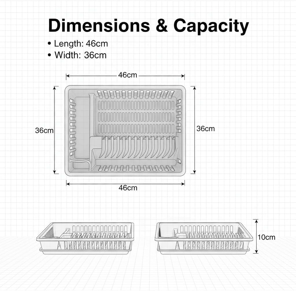 LEDON Dish Drying Rack with Drainboard & Cutlery Holder, Single-Tier PVC Dish Drainer for Kitchen Counter, Rust-Free, No-Setup Plate, Bowl & Cup Organizer (36&times;46&times;10Cm, Random Color) image number 4