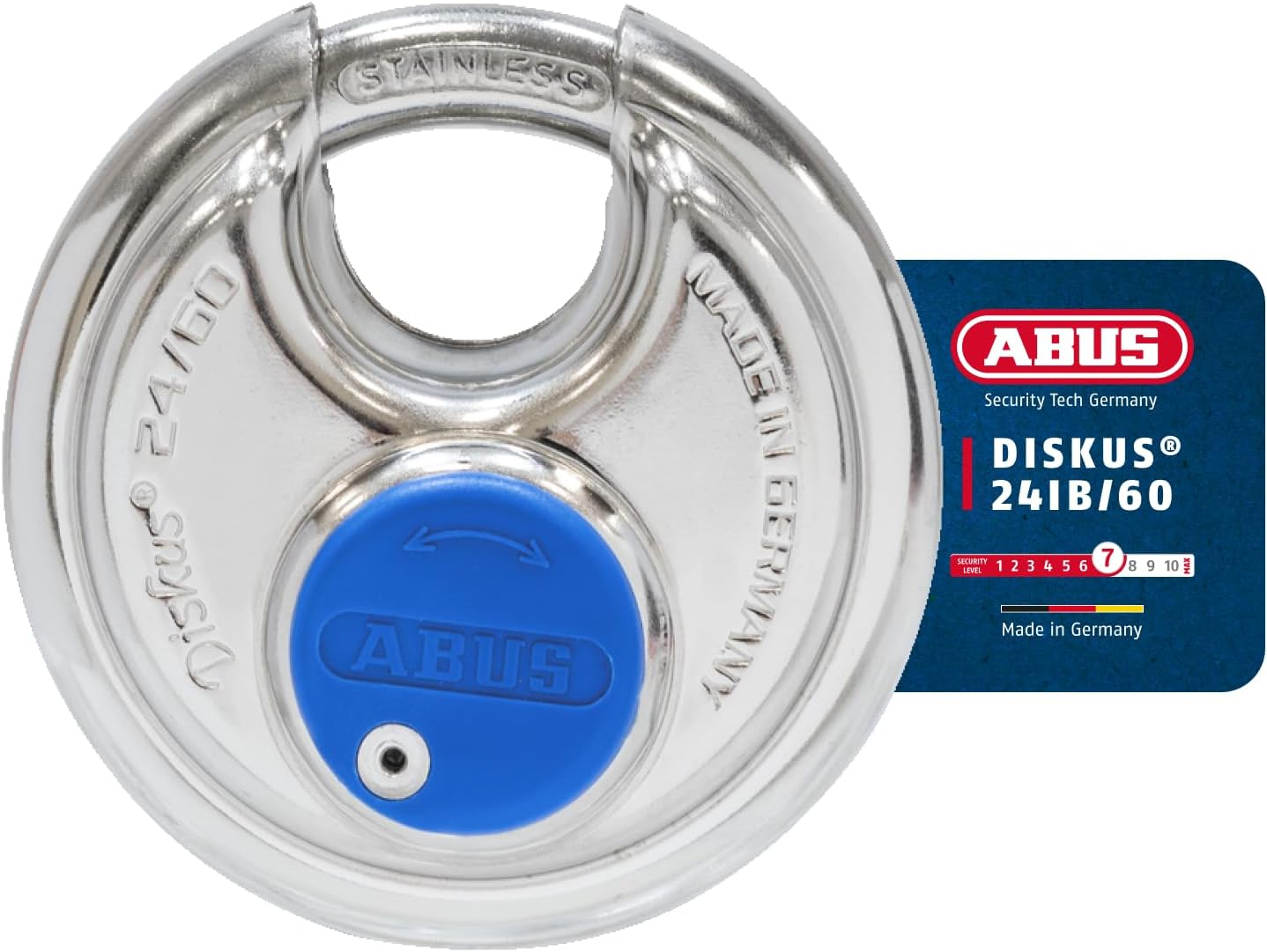 ABUS Diskus Padlock 24IB/60 Made of Stainless Steel - with 360&deg; All-Round Protection - for Securing in Extreme Weather Conditions - 05633 - ABUS Security Level 7 - Silver/Blue image number 6