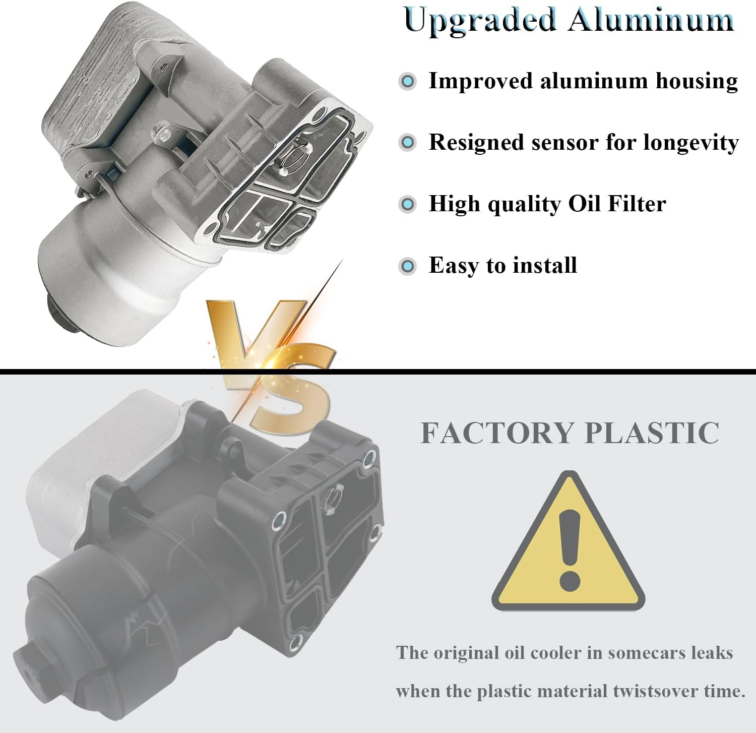 03L115389H Aluminum Engine Oil Cooler Fit for 2012-2014 VW Amarok Passat 2.0L TDI DIESEL, for 2012-2014 Audi A3 Q3 2.0L TDI DIESEL Oil Filter Housing Adapter Assembly Replace# 03L115389B, 03L115389C
