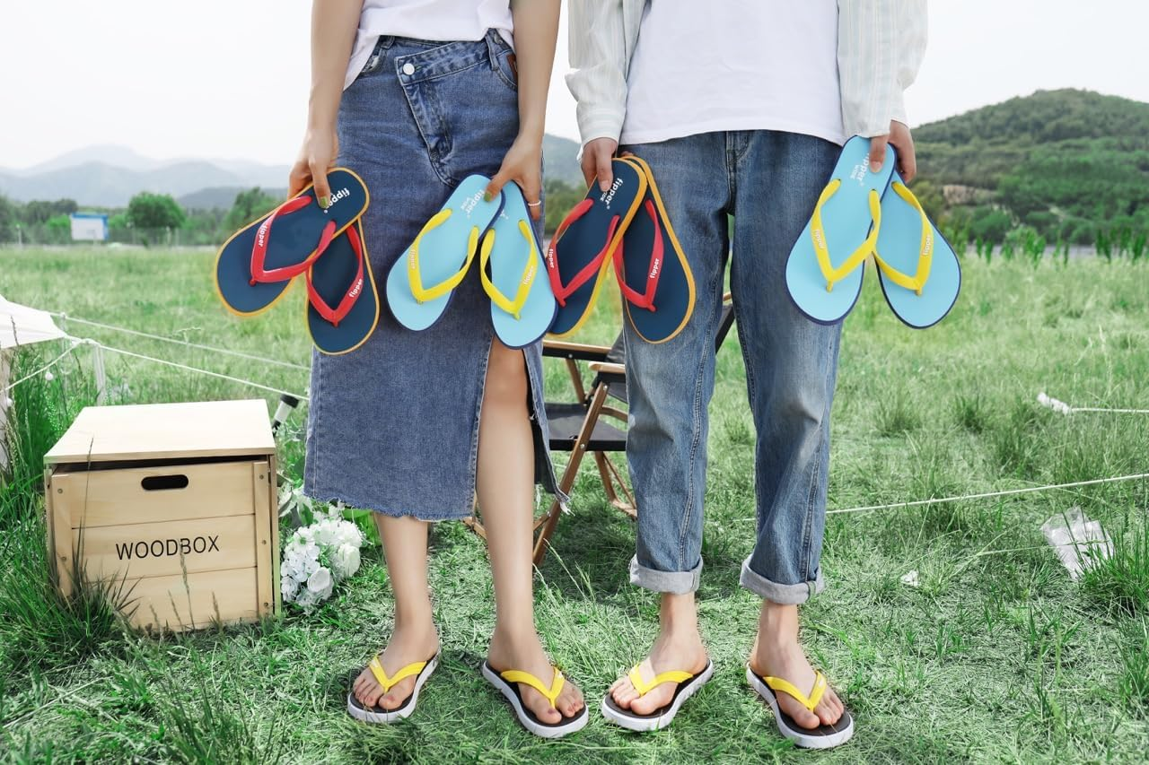 Fipper Slipper | Wide | Rubber Thongs for Men | Premium Natural Rubber Flip-Flops | Navy Blue/Sky Blue/Light Grey | Eco-Friendly, Durable & Comfortable