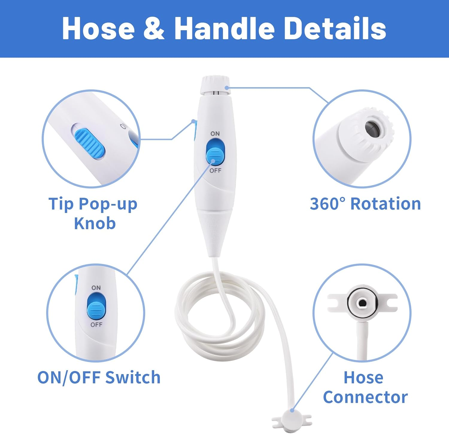 Oralphi Replacement Hose and Handle Parts Compatible with Waterpik Water Flosser WP-100 WP-300 WP-660 WP-900 Series Oral Irrigator, Plastic Handle, Oral Hygiene Accessories (Slide Switch) - Slide Switch image number 6