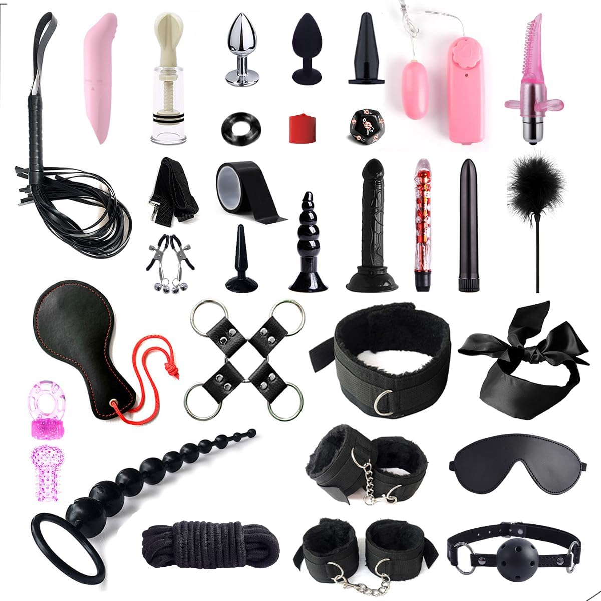 35 Pcs Sex BDSM Kit Sex Toy Bondage for Adult Couples Leather Restraint Kits with Sex Dice Ball Gag Blindfold for Women Men（Black） image number 5