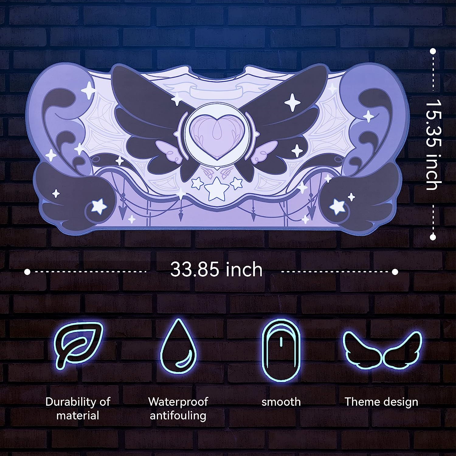 Geekshare Large Gaming Mouse Pad Kawaii Pink Non-Slip Rubber Back Mouse Pad Big Waterproof Desk Mat for Keyboard and Mouse Perfect for Gaming,Or Home Office Work - Star Wings (Purple) - Pink image number 2