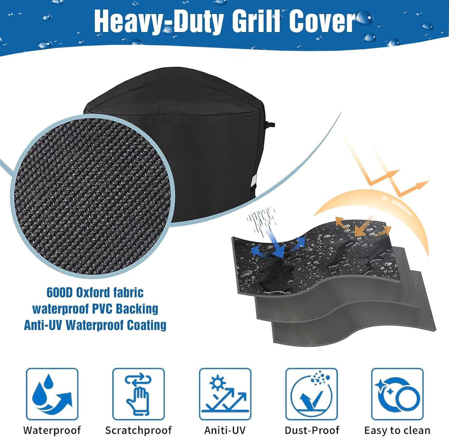Grill Cover for Weber Q100/1000/1200, Q200/2000/2200 Series, Compatiable with Weber 7113, Waterproof Anti-Fade Grill Covers for Weber 50060001 51060001 54060001 Liquid Propane Grill - 7113-81.3L X 43.2W X 88.9H(Cm) image number 3