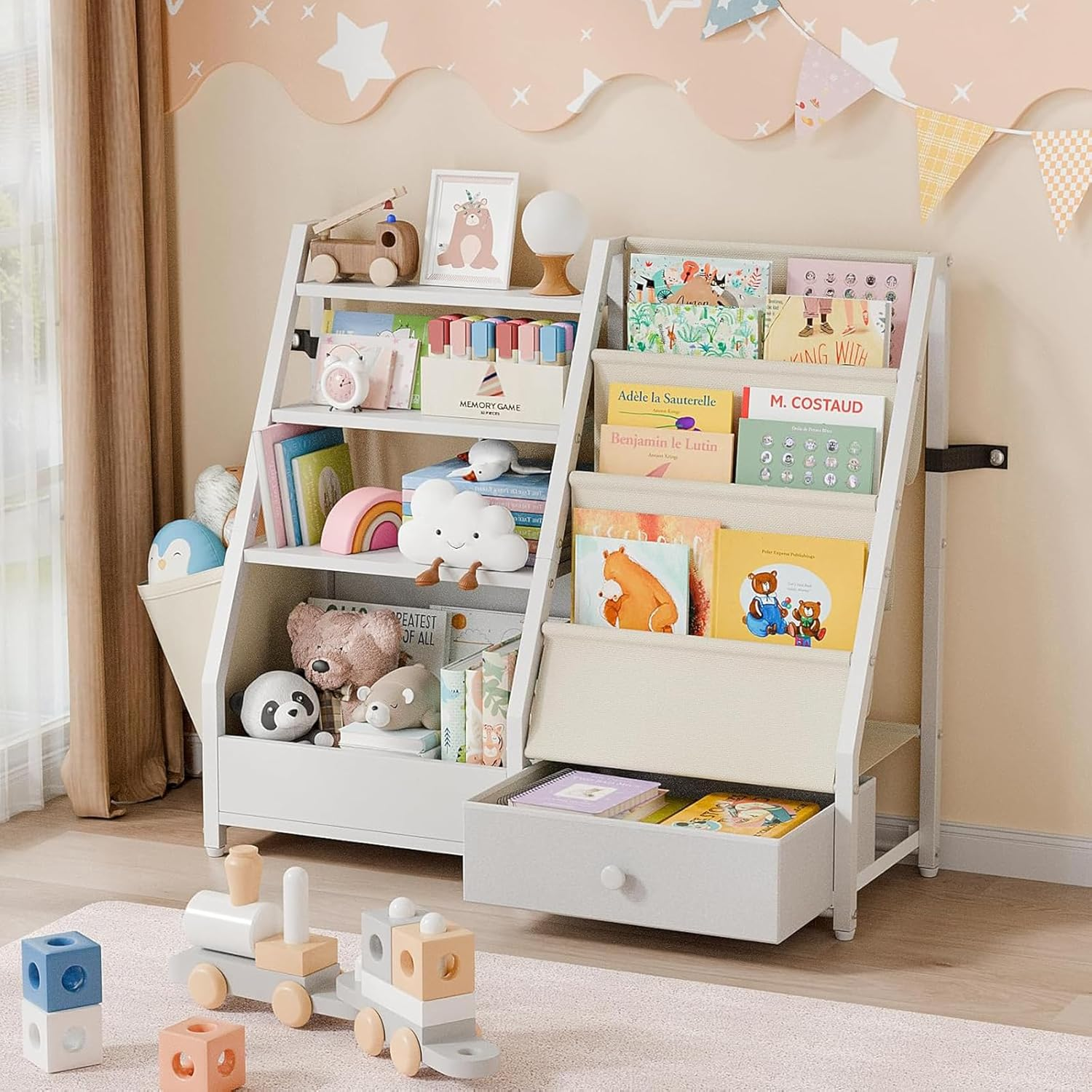 4 Tier Kids Bookshelf and Toy Storage, Toddler Book Display Shelves，Children Bookcase Organizer for Kids Room, Classrooms, Nursery, Bedroom, White, 85 * 30 * 75Cm image number 2