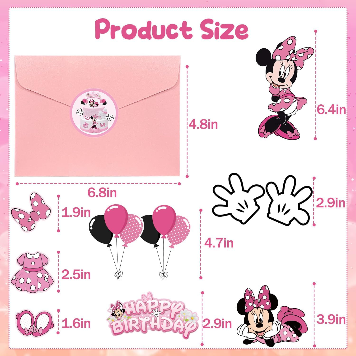 Lahe Birthday Cake Decoration, Glitter Minnie Cake Decoration, Happy Birthday Cake Decoration, Mouse Cake Topper Birthday for Girls Boys Party Decoration for Cake Decoration (Pack of 10) image number 6