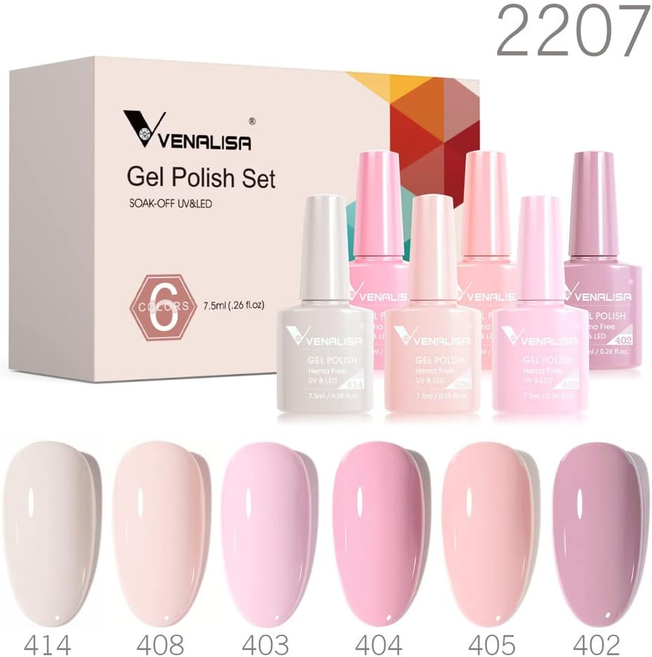 VENALISA Hema-Free Pink Gel Nail Polish Set- 6 Colors Popular Nude Pink Gel Polish Kit, Soak off LED Nail Lamp Light Pink Gel Manicure Kit DIY at Home Salon Gifts for Women Girls image number 3