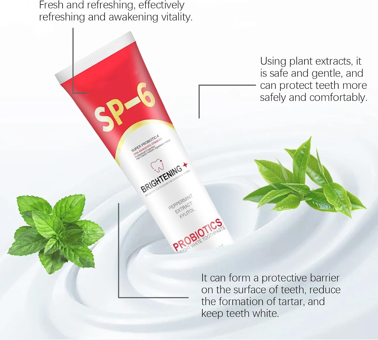 2PCS SP-6 Probiotic Whitening Toothpaste - Enamel-Safe Formula with 6 Probiotics for Teeth Brightening,Gum Health & Fresh Breath,Fluoride-Free,Mint Flavor,120G