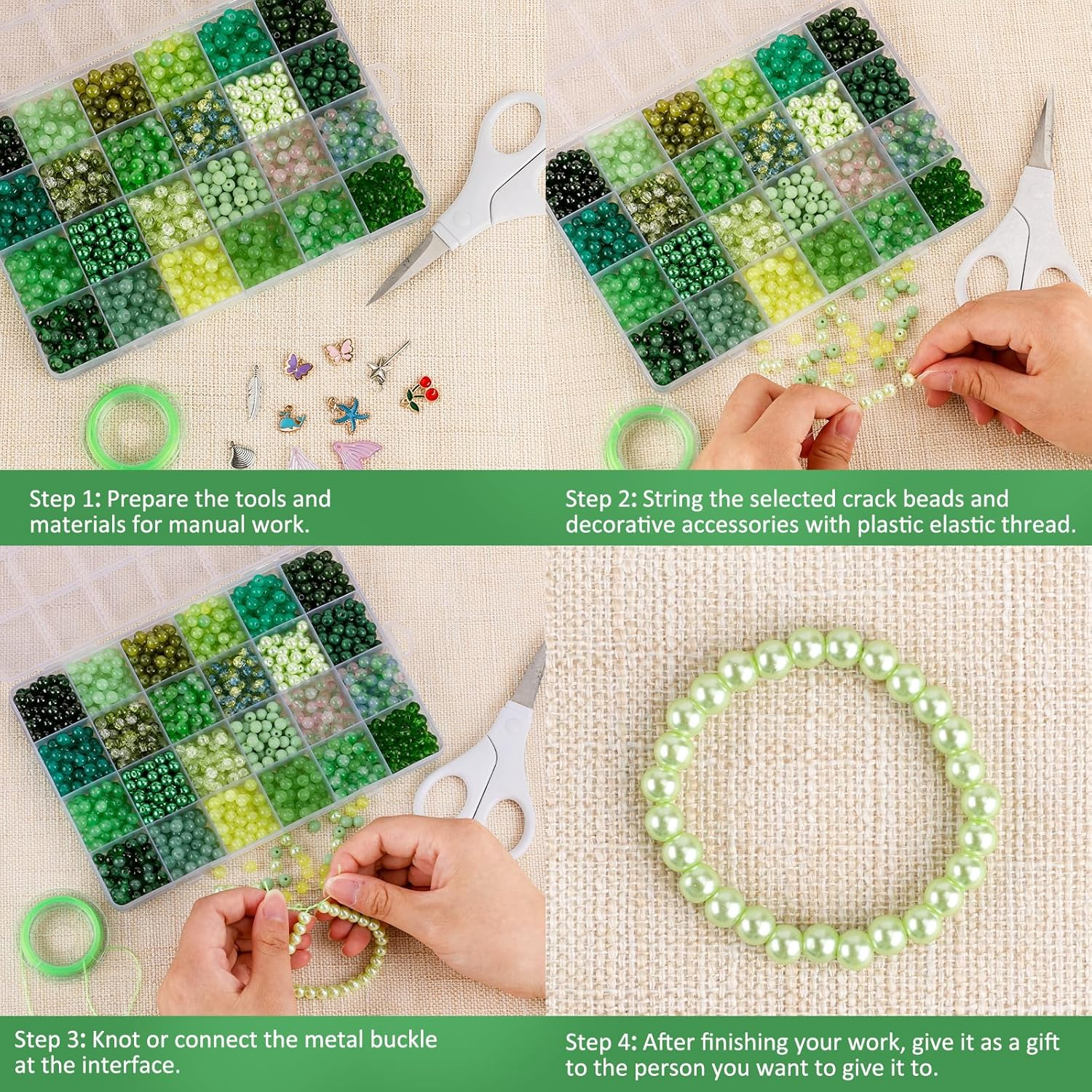 XSEINO 1200PCS 6Mm Glass Beads Bracelet Making Kit,24 Assorted Green Series Colors Crystal Beads for Jewelry Making and DIY Crafts image number 6