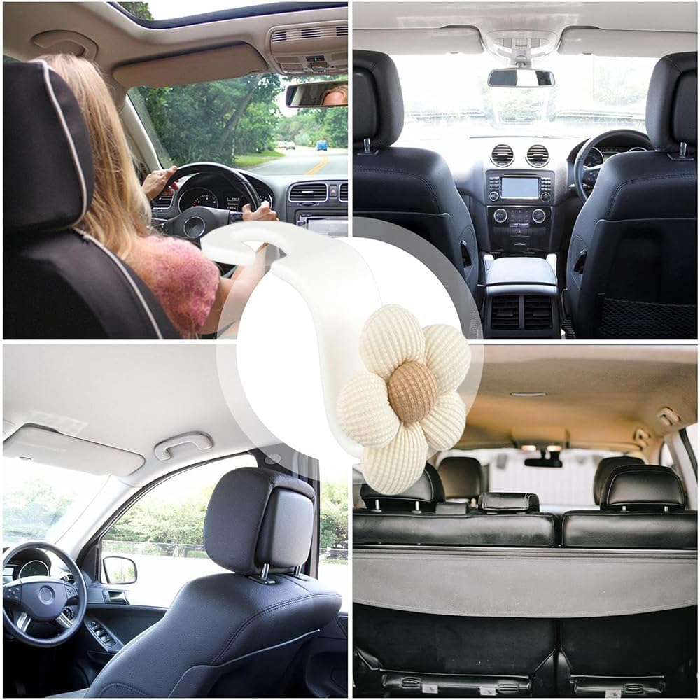 Flower Car Seat Headrest Hook Hanger, 1Pc Flower Portable Car Seat Back Hanger Car Seat Headrest Hook,Car Back Seat Headrest Hook,Vehicle Backseat Storage Organizer Hanger,Brown (1) image number 2
