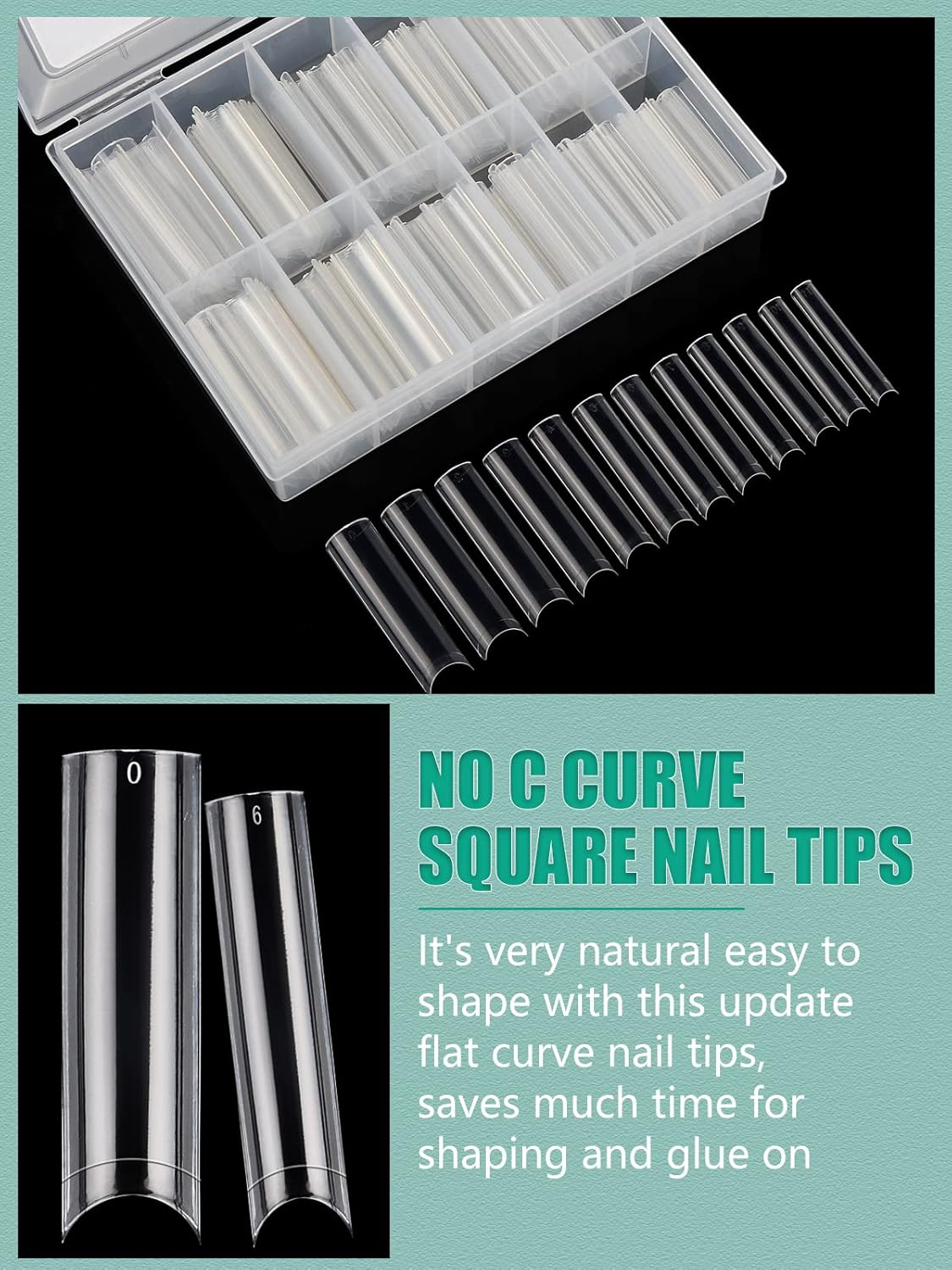 480PCS XL Long Clear Nail Tips, 240PCS Coffin Nails Tips with 240PCS NO C Curve Square Nail Tips for Acrylic Nails Professional, Half Cover Straight Ballerina Nail Extension Tips for Nail Salons Home