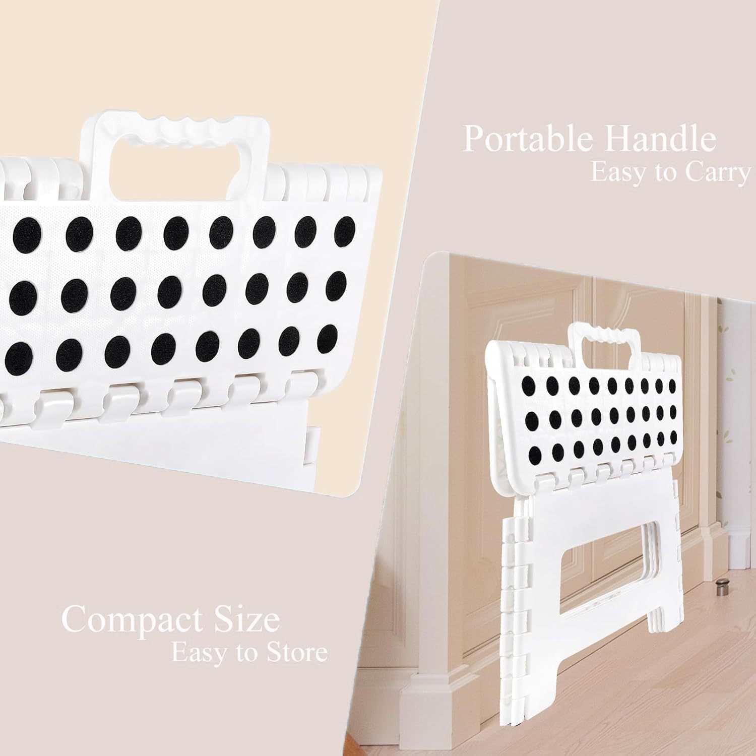 Folding Step Stool, Plastic Foldable Step Stool for Kids Adults - Holds up to 310 Lbs Foot Stool with Non-Slip Surface, Carry Handle for Kitchen Bathroom Bedroom (White) image number 6