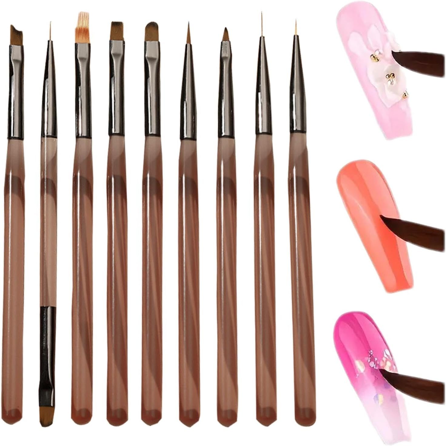 Nail Design Brushes - 9X Nail Design Painting Brushes | Nail Liner Brush for Home Salon Use, Nail Polish Brushes, Tool Set image number 5