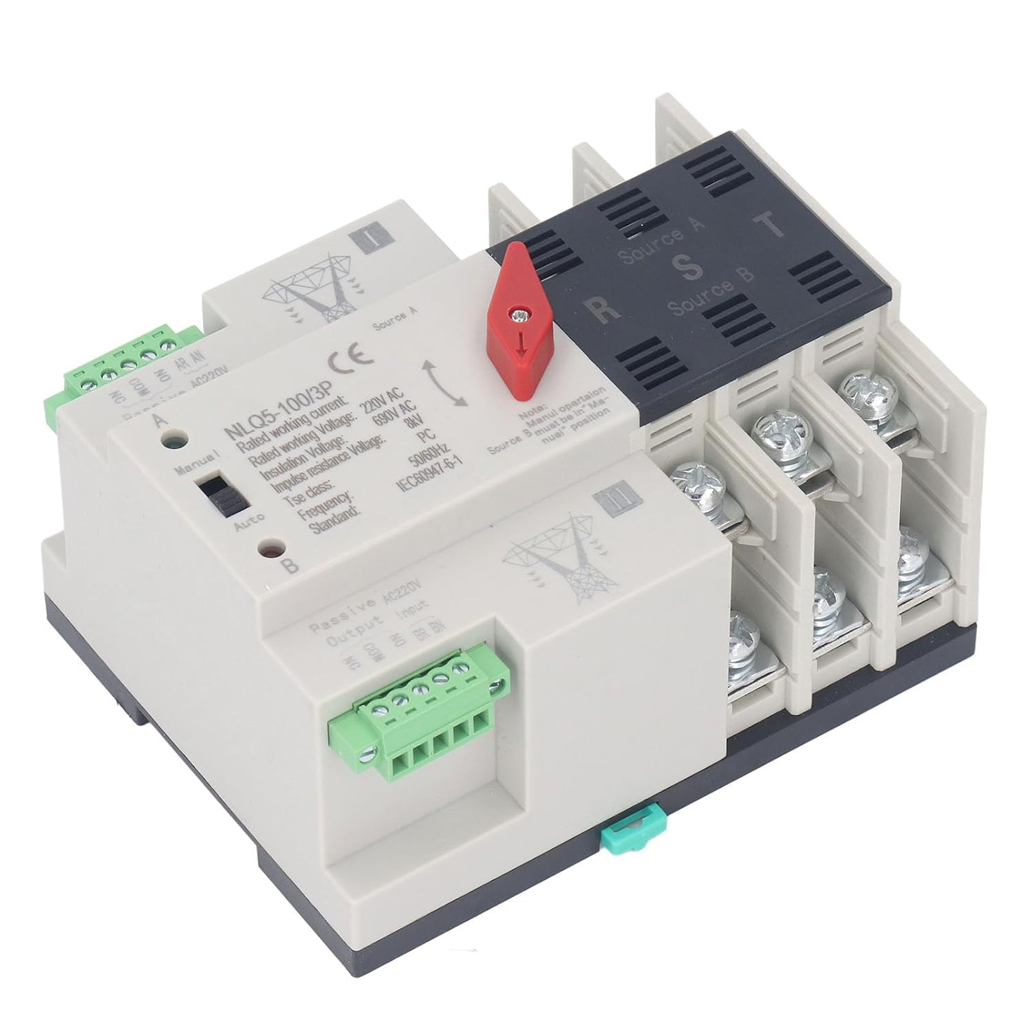 Dual Power Automatic Transfer Switch, 3P AC Flame Retardant PC Transfer Changeover Switch for Home (63A) image number 3