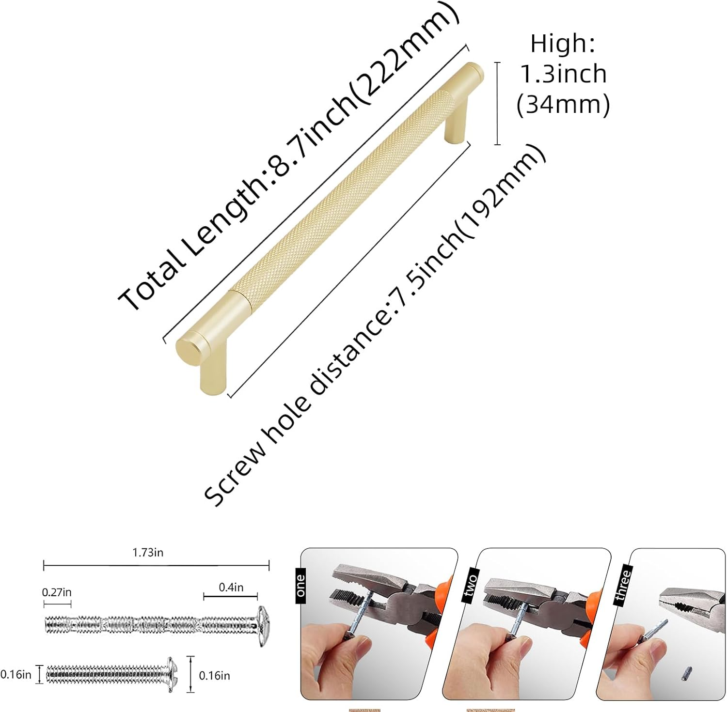 BUKOBYHE 20 Pack 7.5 Inch（192Mm） Inch Brushed Brass Kitchen Cabinet Handles Knurled Cabinet Pulls Gold Drawer Pulls Cabinet Hardware image number 1