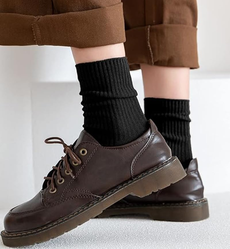 Womens Cute Crew Socks Casual Athletic Aesthetic Socks Neutral Cotton Socks for Solid Color Stretch Socks for Girls - Black image number 6