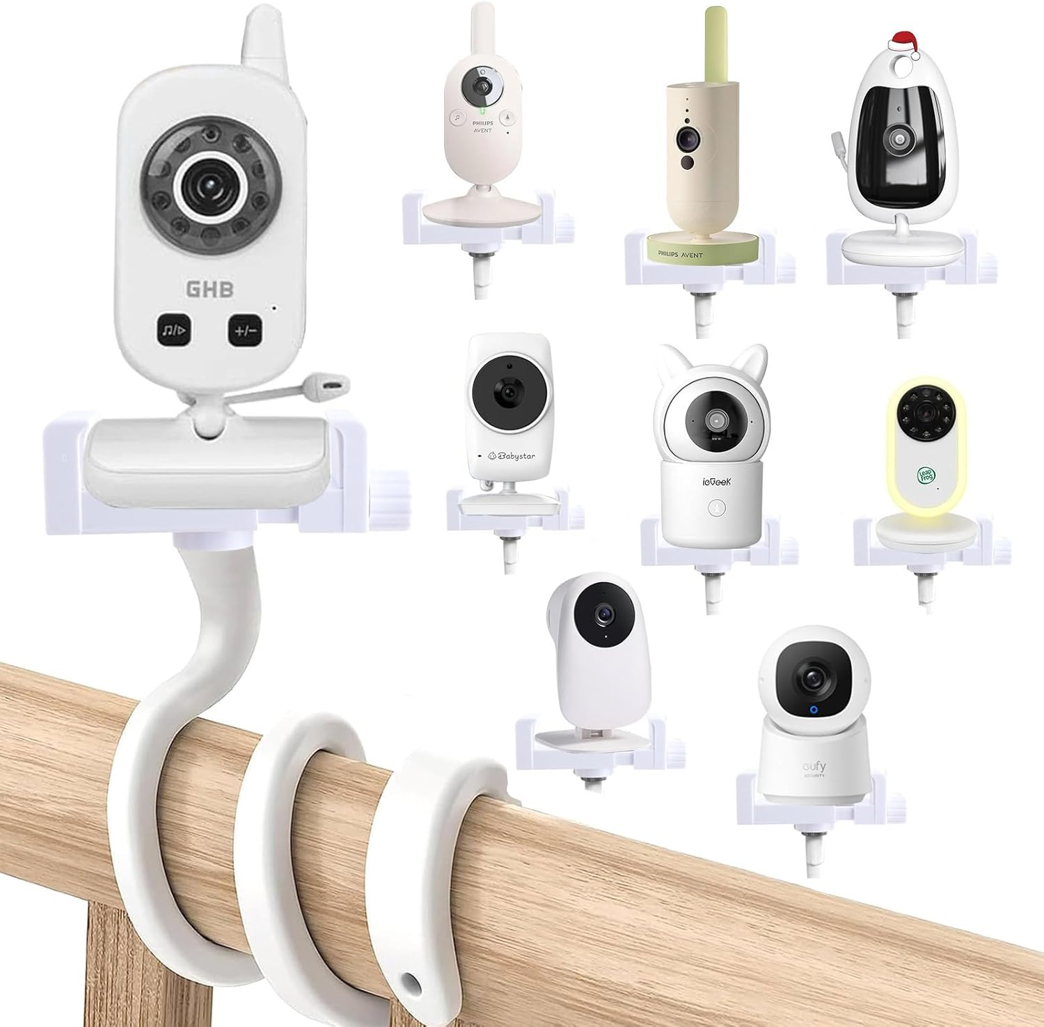 Universal Holder for GHB Baby Monitor, Flexible Baby Camera Mount Bracket for Hellobaby Monitor, Babyphone Accessories Stand for Vtech/Momcozy/Boifun/Babystar/Philips Video Monitor, Mobile Phone Clip