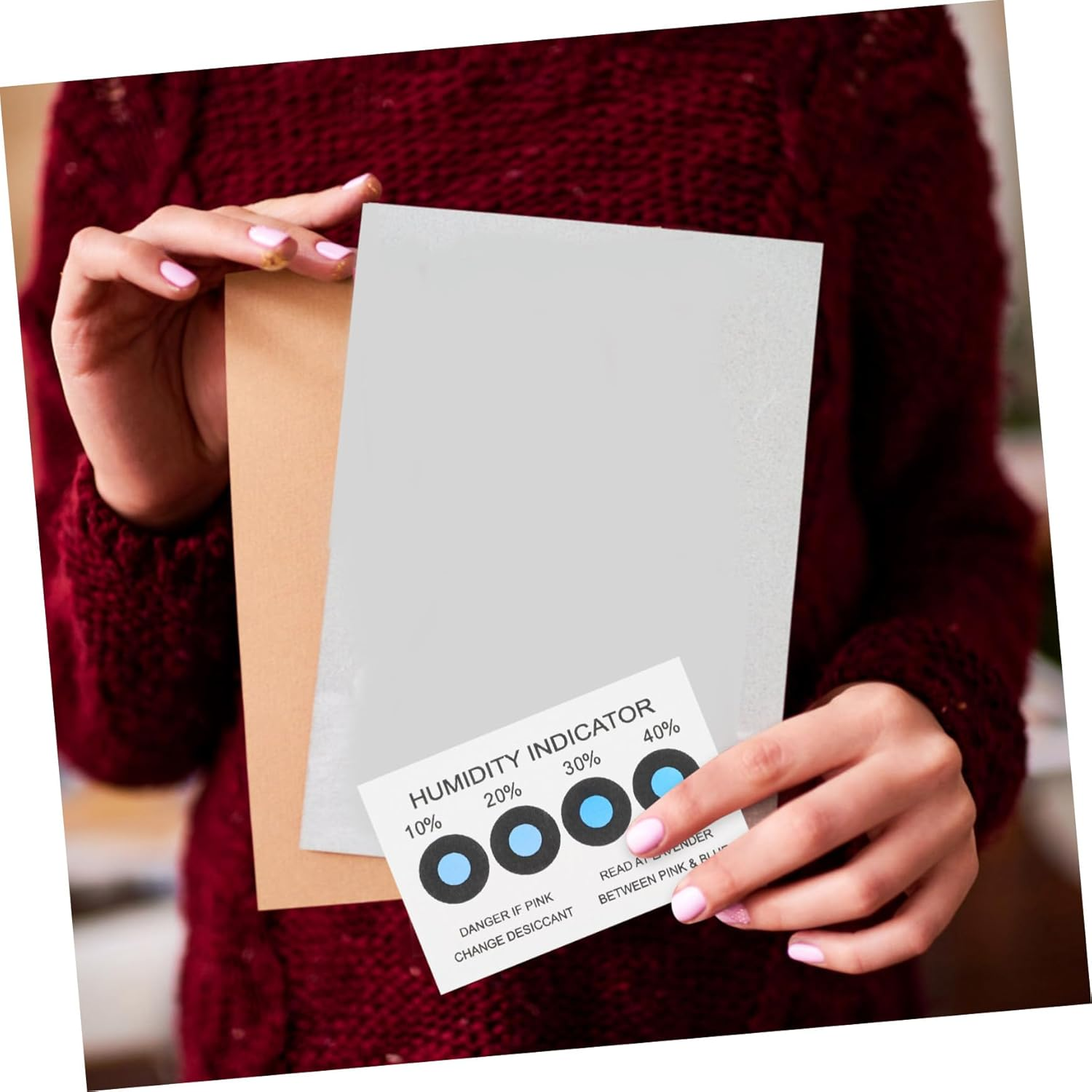 BESTYASH 100Pcs Humidity Indicator Card 10%-40% Moisture Range Moisture Detection Strip for Artwork Storage and Book Collections Humidity Control Packet Regulation Pack image number 1