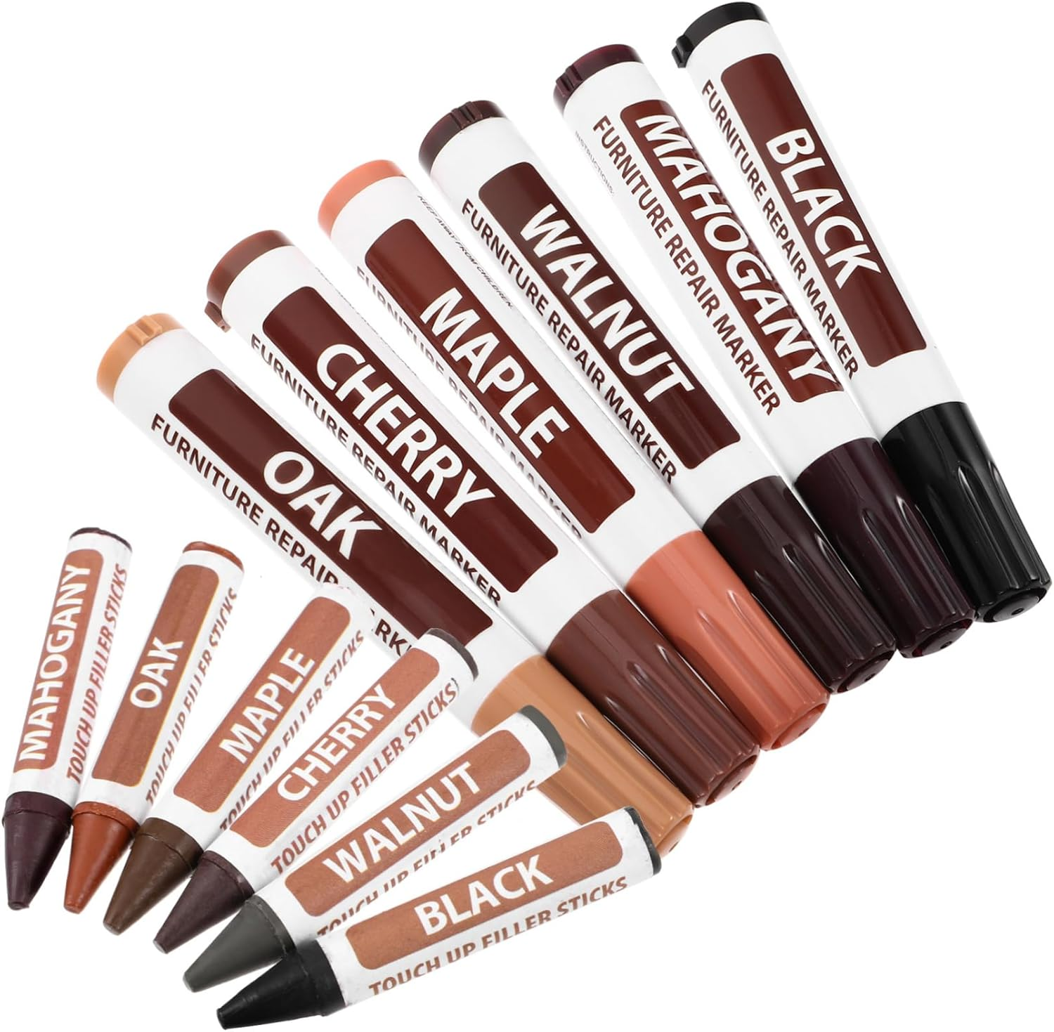 MERRYHAPY Furniture Touch-Up Markers Kit Portable Paint Pens for Wood Scratch Repair 12-Piece Set for Home and Office Use Easy Application for Wooden Furniture and Floors image number 1