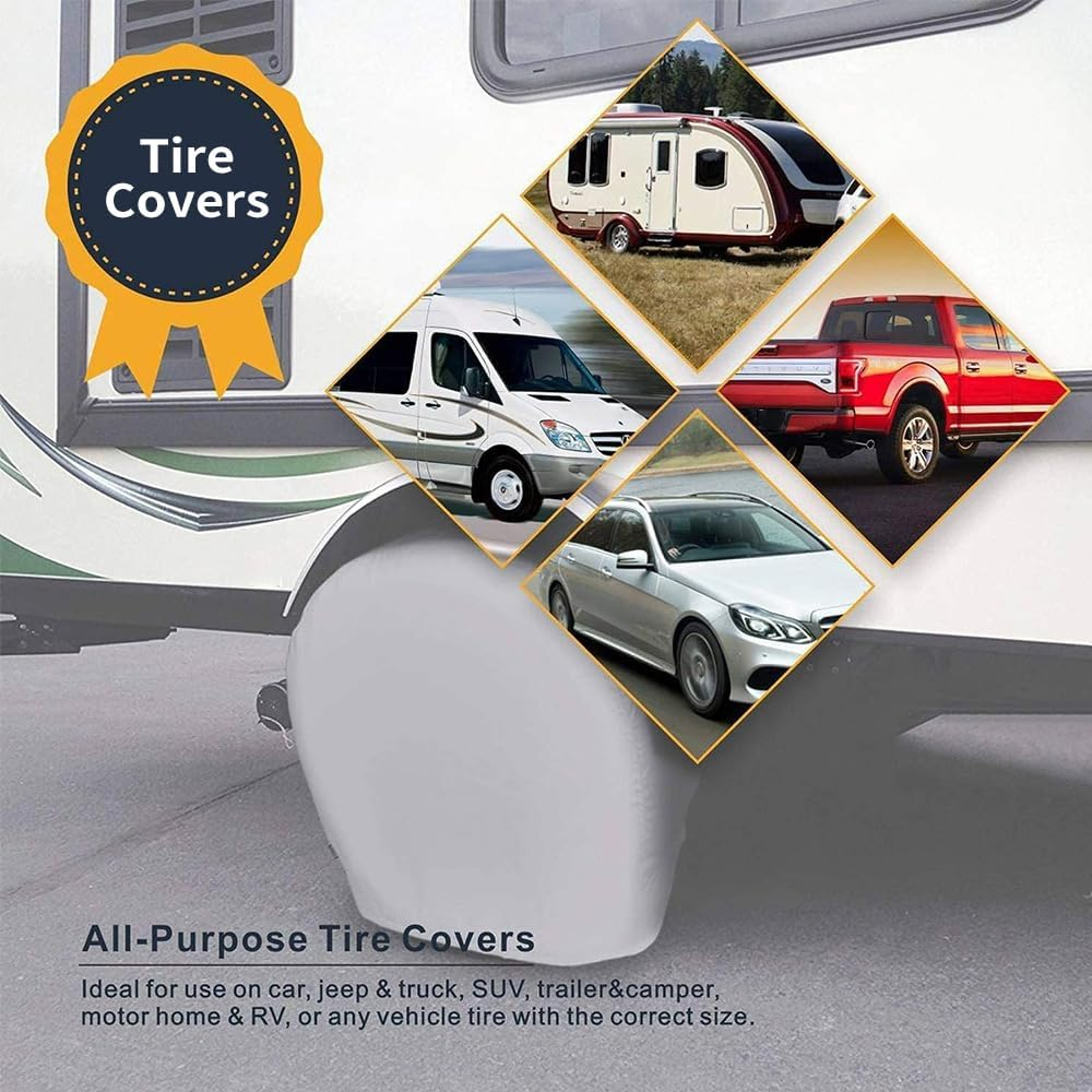 Shkalacar 2-Piece 18-20 Inch Sun Protection Tyre Covers, 190T Oxford Fabric Tyre Rim Protector with Elastic Strap and Hook Design, Waterproof Wheel Protective Cover for Car, SUV (Silver, S) image number 1