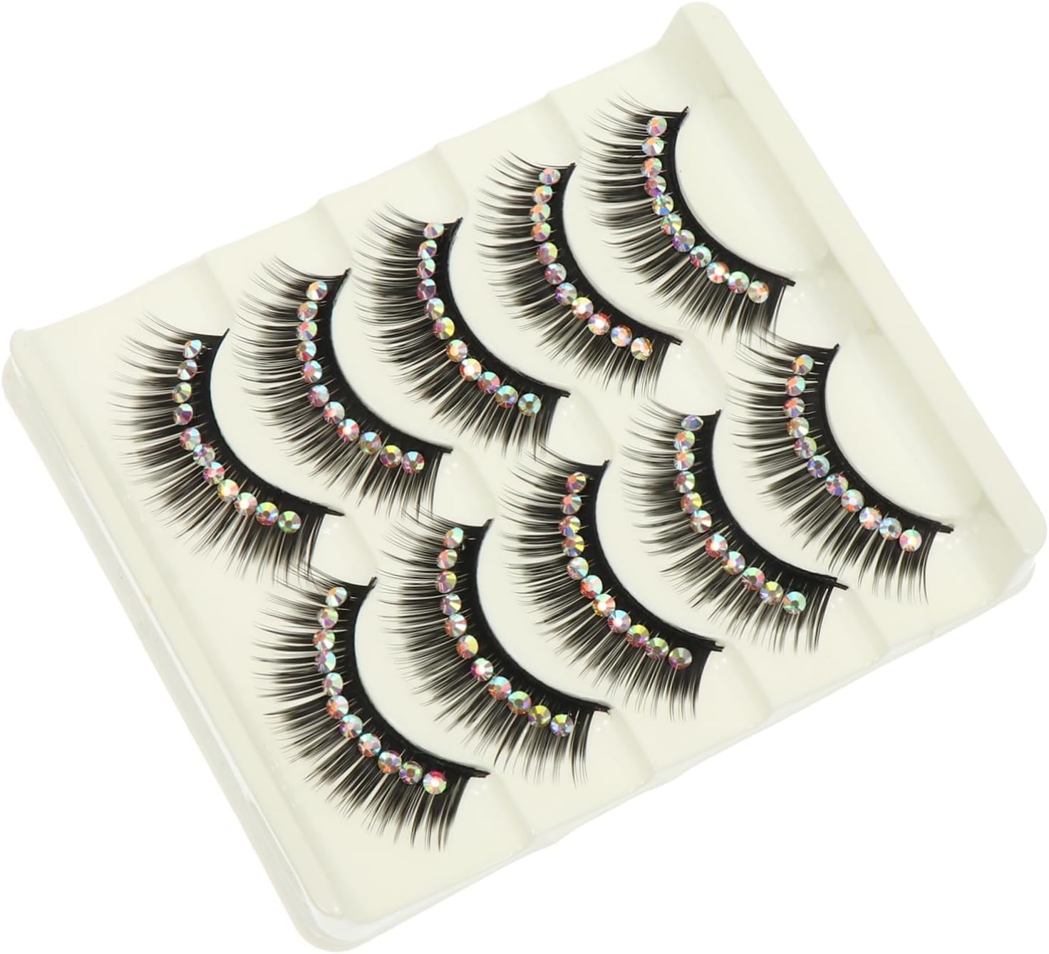 5 Pairs Blue Rhinestone Drama Stage False Eyelashes Dense Thick Costume Lashes for Women Latin Dance Party Makeup