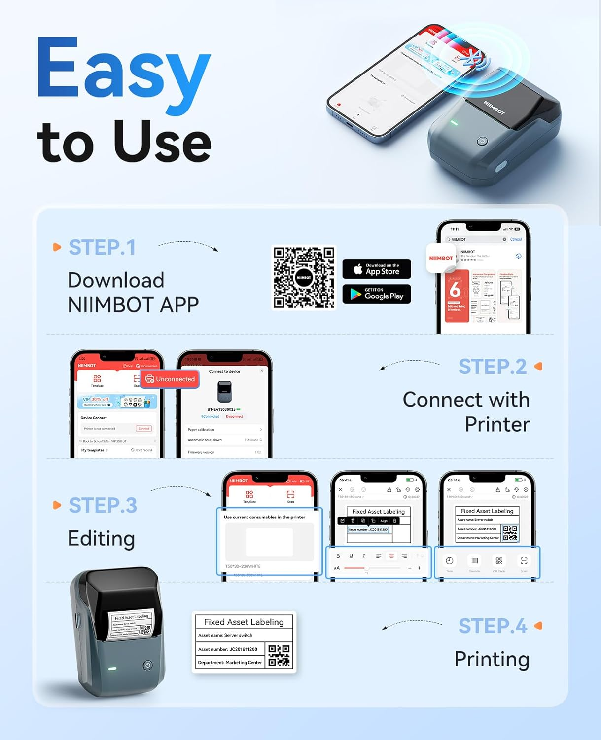 NIIMBOT B1 Label Maker, Portable Thermal Label Printer, Mini Label Maker Machine with Tape, Bluetooth Small Sticker Printer with Auto Identification, Labelling Machine for Office, Home, Business image number 1