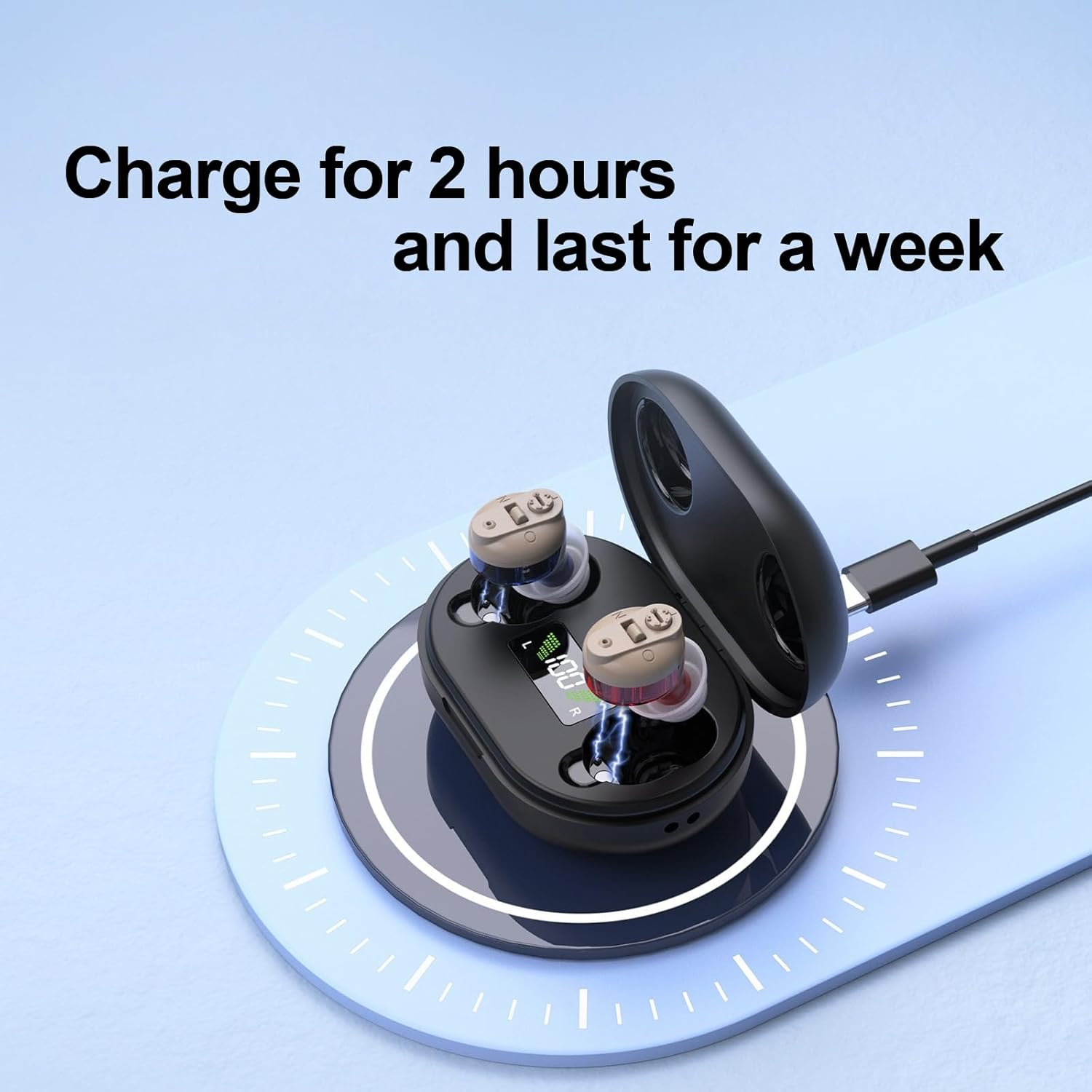 Hearing Aids for the Elderly, Invisible Sound Amplifier, Digital Display, Rechargeable Compartment image number 2