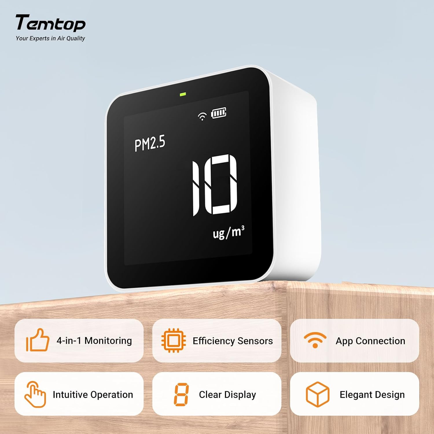 Temtop Smart Air Quality Monitor Indoor Home Air Testing for AQI, PM2.5, Formaldehyde and Vocs with Wifi Connection and Remote Monitoring via App,M10I image number 4