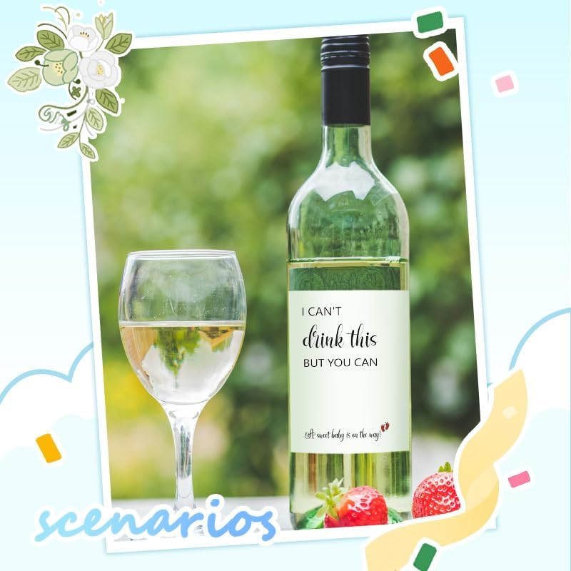 I Can'T Drink This but You Can Pregnancy Announcement Wine Labels Funny Baby Announcement Gifts for Family New Dad Grandparetns Friends Wine Bottle Stickers (Set of 6) image number 6