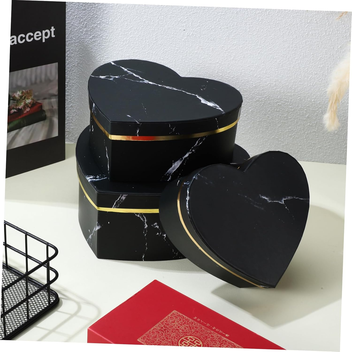 3Pcs Heart Shaped Luxury Flower Boxes for Valentine Day Bridesmaid Proposals Floral Arrangements Sturdy Decorative Box for Weddings Birthdays and Special Occasions image number 2