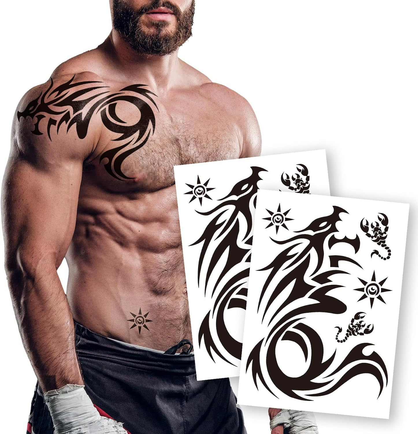 6 Sheets Temporary Tribal Face Tattoo, Waterproof Temporary Tattoos Halloween Tattoo Sticker for Men Women Tattoos