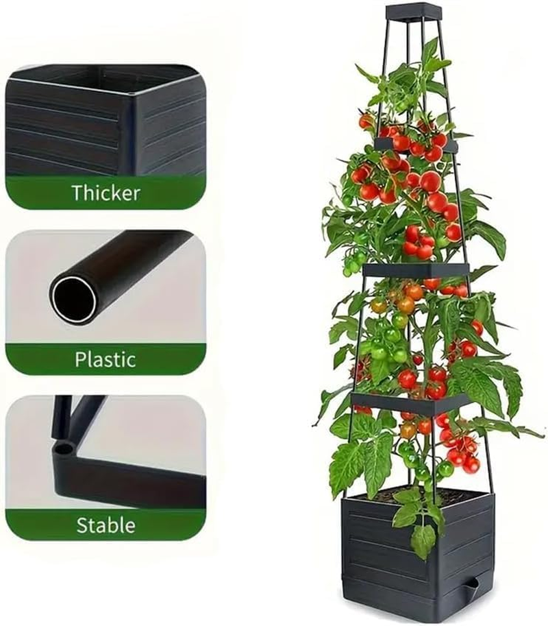 Raised Garden Bed, Planter Boxes with Trellis 55.1'' Tomato Planters for Climbing Vine Vegetables Flowers Plants Self Watering Tomatoes Cage for Outdoor Patio Greenhouse image number 4