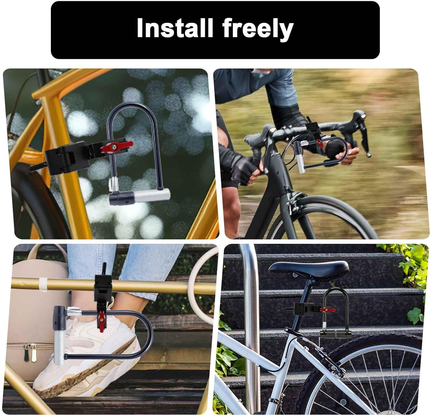 U Lock Bike Mount, Heavy Duty Aluminum Alloy Bike Lock Holder Clamp Lock Mounting Bracket, Quiet, Fits 0.47-0.98" Shackles Compatible with Kryptonite and Most Other Bicycle U-Locks Accessories image number 3