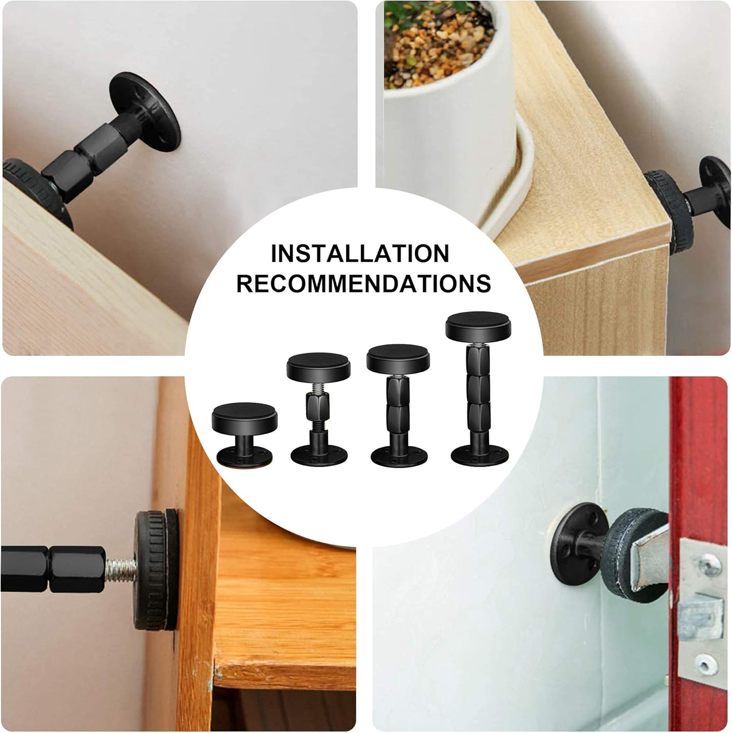 2PCS Black Adjustable Bed Frame Anti-Shake Tool, Headboard Stoppers with Free Furniture Pads and Screws, No More Creaking, Protect the Wall from Banging, Easy to Install (1.1-2.5In)