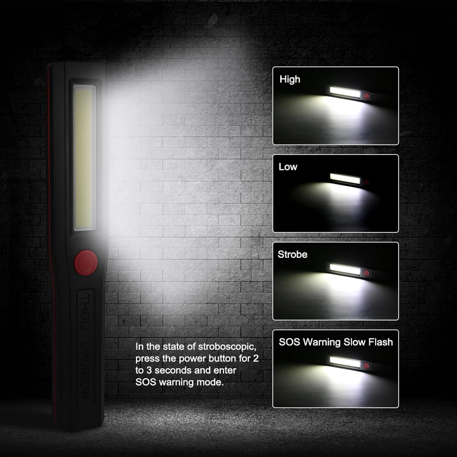 3Pcs Magnetic Inspection Lamp,4 Modes LED Battery Powered Work Light,Portable COB Torch Flashlight for Mechanic,Emergency,Car Repair,Trouble Lamp,Camping(Battery NOT Included) image number 3