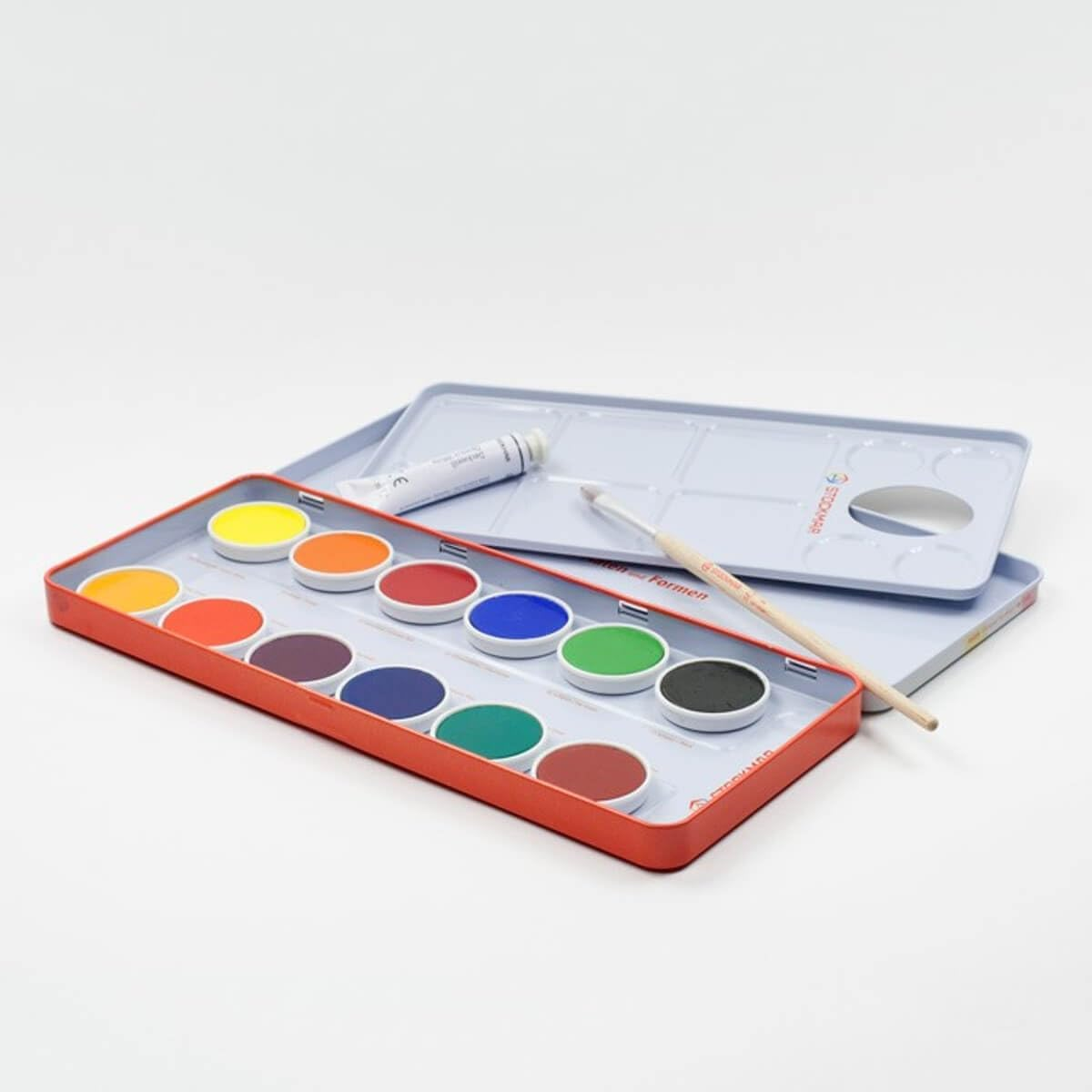 Stockmar Watercolour Paint Set in Tin Box with Opaque White Tube, Brush and Mixing Palette, 12 Colors image number 5