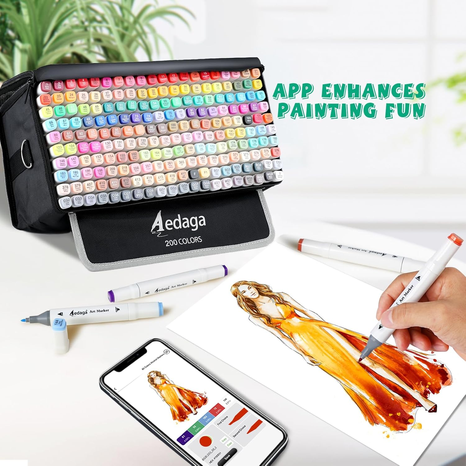 200 Colors Alcohol Markers with App, Dual Tip Art Markers with Kickstand Case for Artists, Adults and Kids. Alcohol Based Markers for Coloring, Painting, Sketching and Drawing, Great Gift image number 6