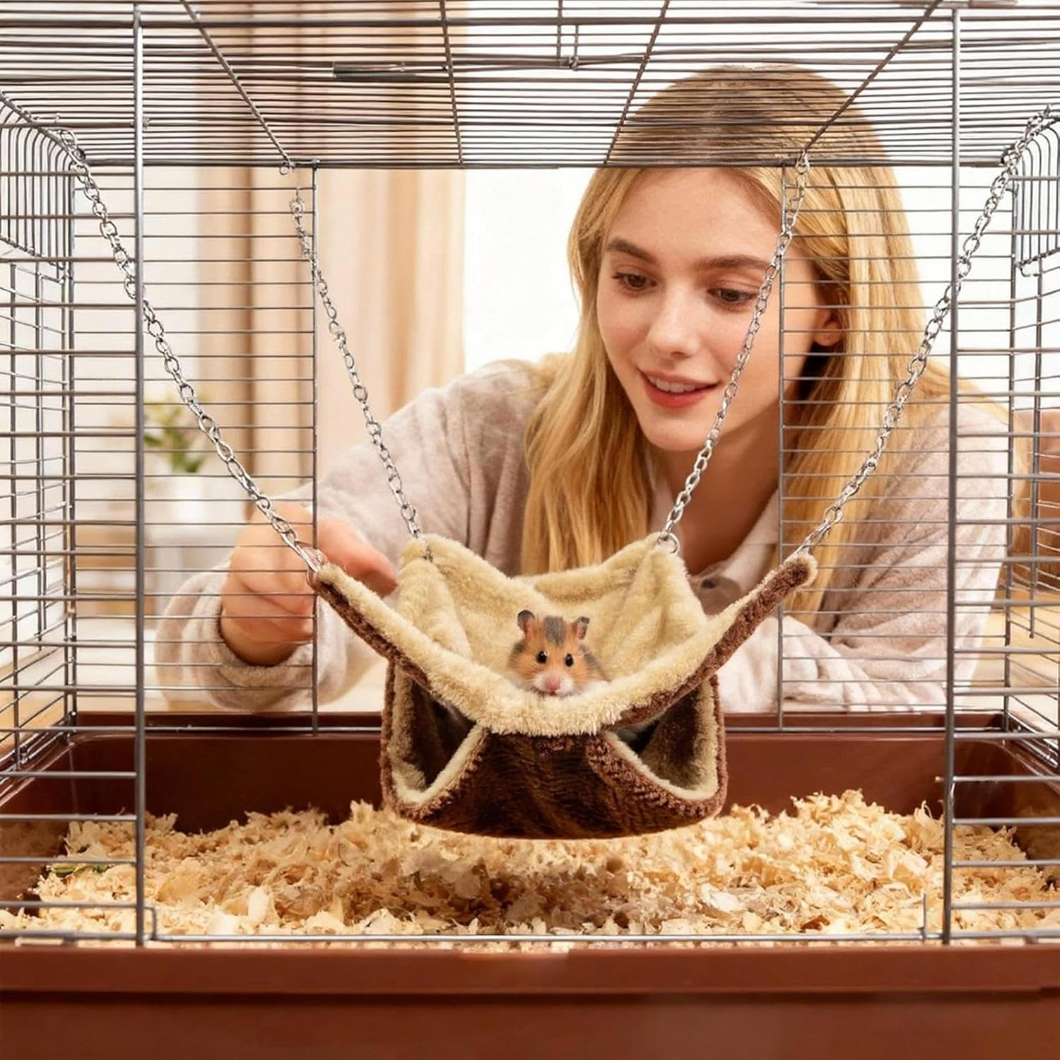 Tiny Pet Hammock - Soft Washable Cotton Cave, Warm Indoor Ferret Bed, Hanging Small Animal Shelter | Suitable for Bunny Squirrel Mouse Hedgehog Sugar Glider Cage Accessory Enrichment Sleeping Relaxing