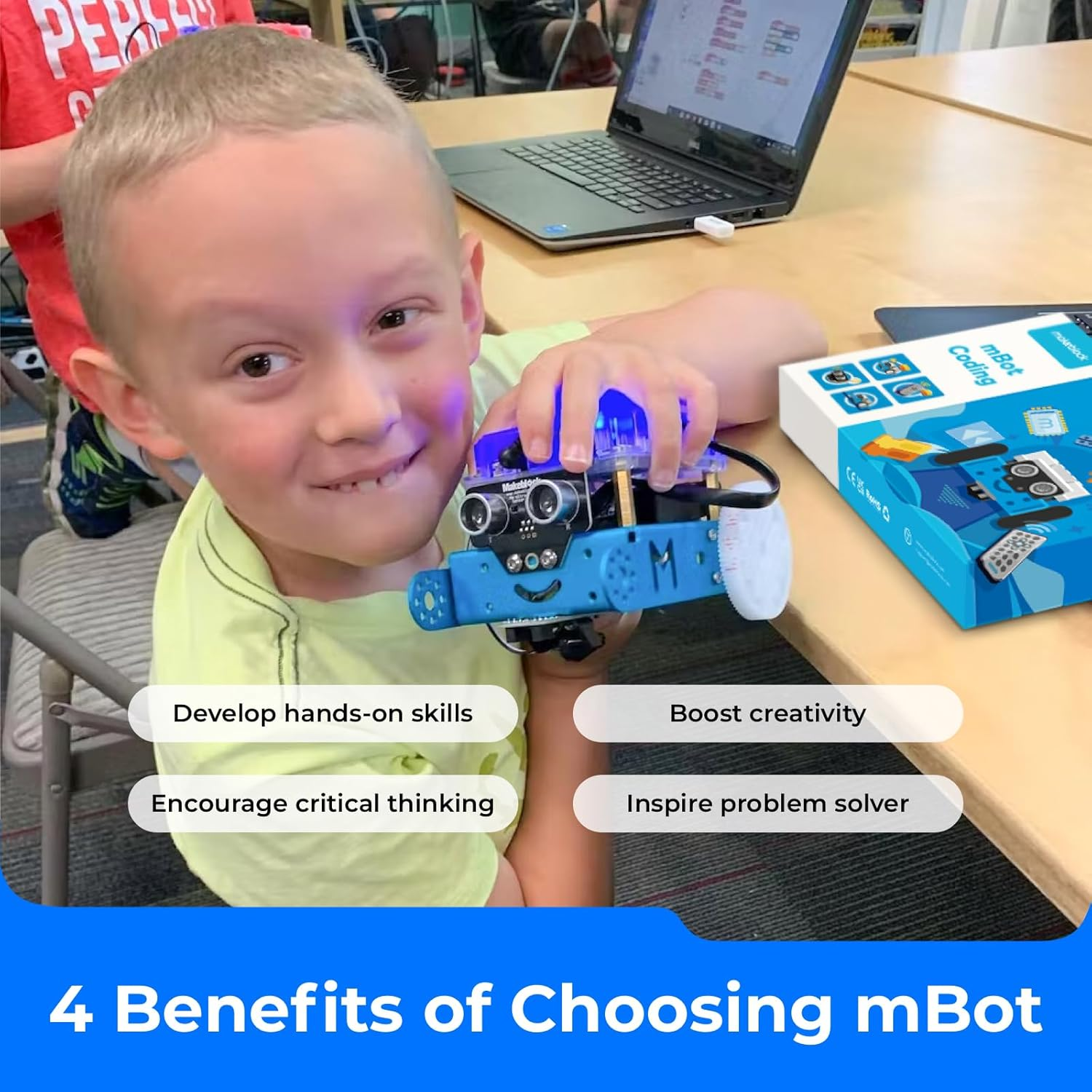 Makeblock Mbot Robot Kit with Scratch Coding Box, Robotics for Kids Ages 8-12 to Learn to Code with Scratch & Arduino, STEM Toys Robot Kits for Kids Age 8-12, Programming for Boys and Girls Age 8+ - Blue (Bluetooth Version) image number 2