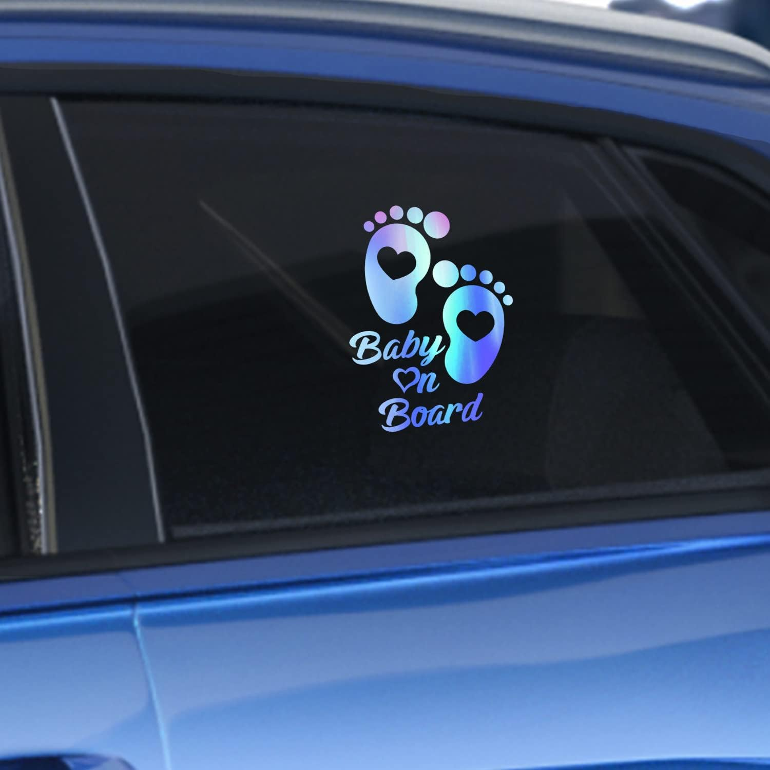 Baby on Board Stickers for Cars, Nouiroy Love Feet Baby in Car Decals and Stickers Size 7.9 * 6.1In Lovely Car Window Bumper Sticker Safety Warning Sign Auto Vinyl Sticker Waterproof, Laser Blue image number 5